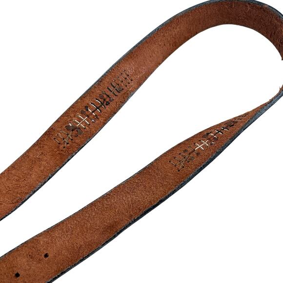 Women’s Vintage Brown Leather Belt Western Boho Woven Silver Buckle 43\